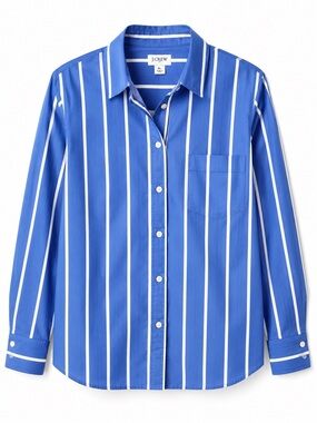 J. Crew NWT Royal Blue | White | Striped Poplin Cotton | Button-up shirt | LP